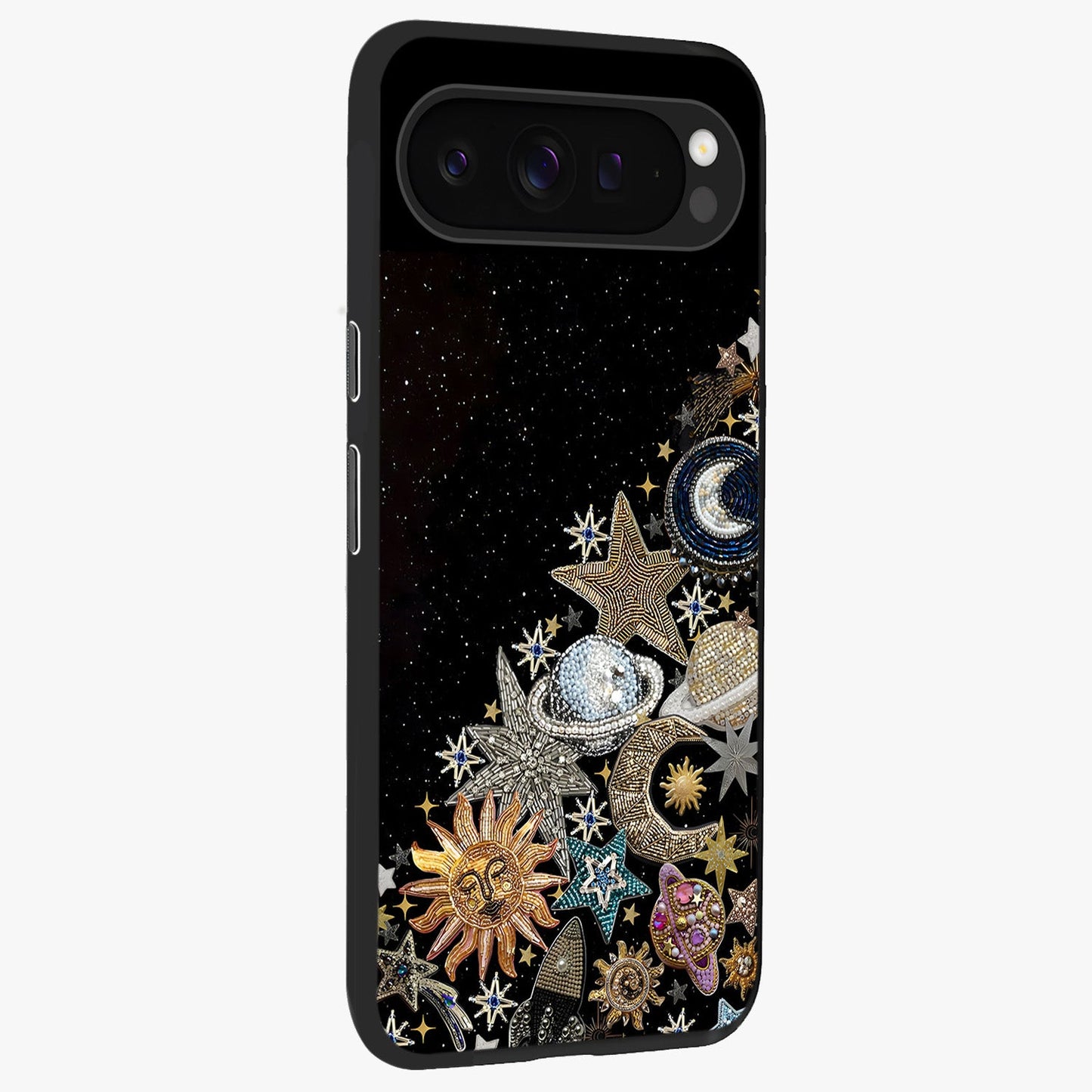 Cosmic Sparkle Dreams Glass Case upright view showcasing glowing cosmic artwork with magical galaxy theme.