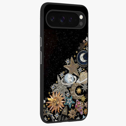 Cosmic Sparkle Dreams Glass Case upright view showcasing glowing cosmic artwork with magical galaxy theme.