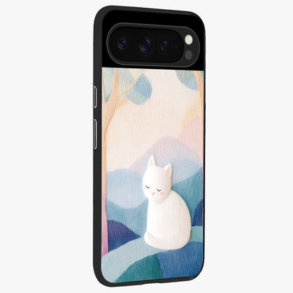 Cotton Dream Cat Glass Case upright view showcasing charming cat artwork with cozy dreamy theme.