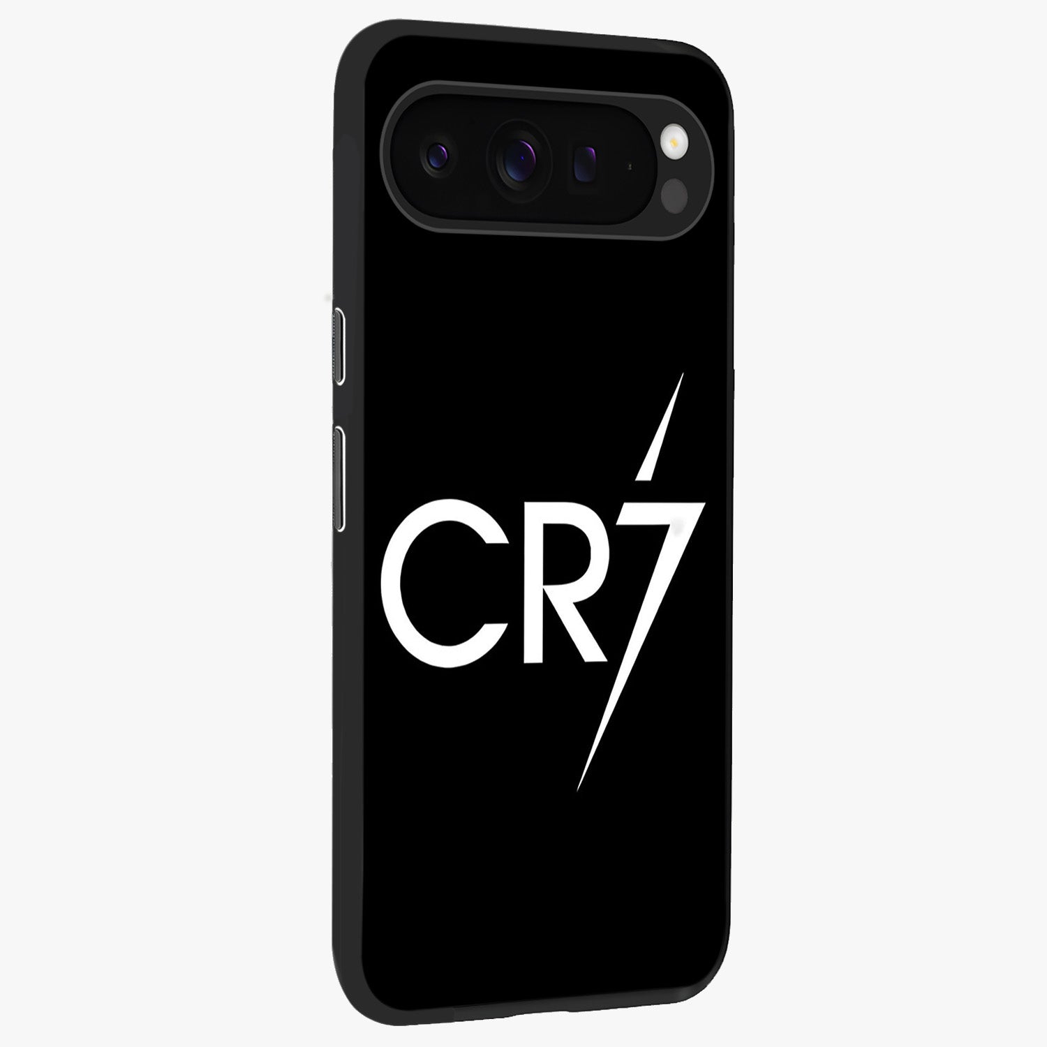 Cr7 Elite Strike Glass Case upright view showcasing energetic football inspired design with modern sports aesthetic.