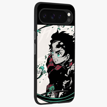 Demon Slayer Glass Case upright view showcasing powerful anime artwork with intense warrior theme.