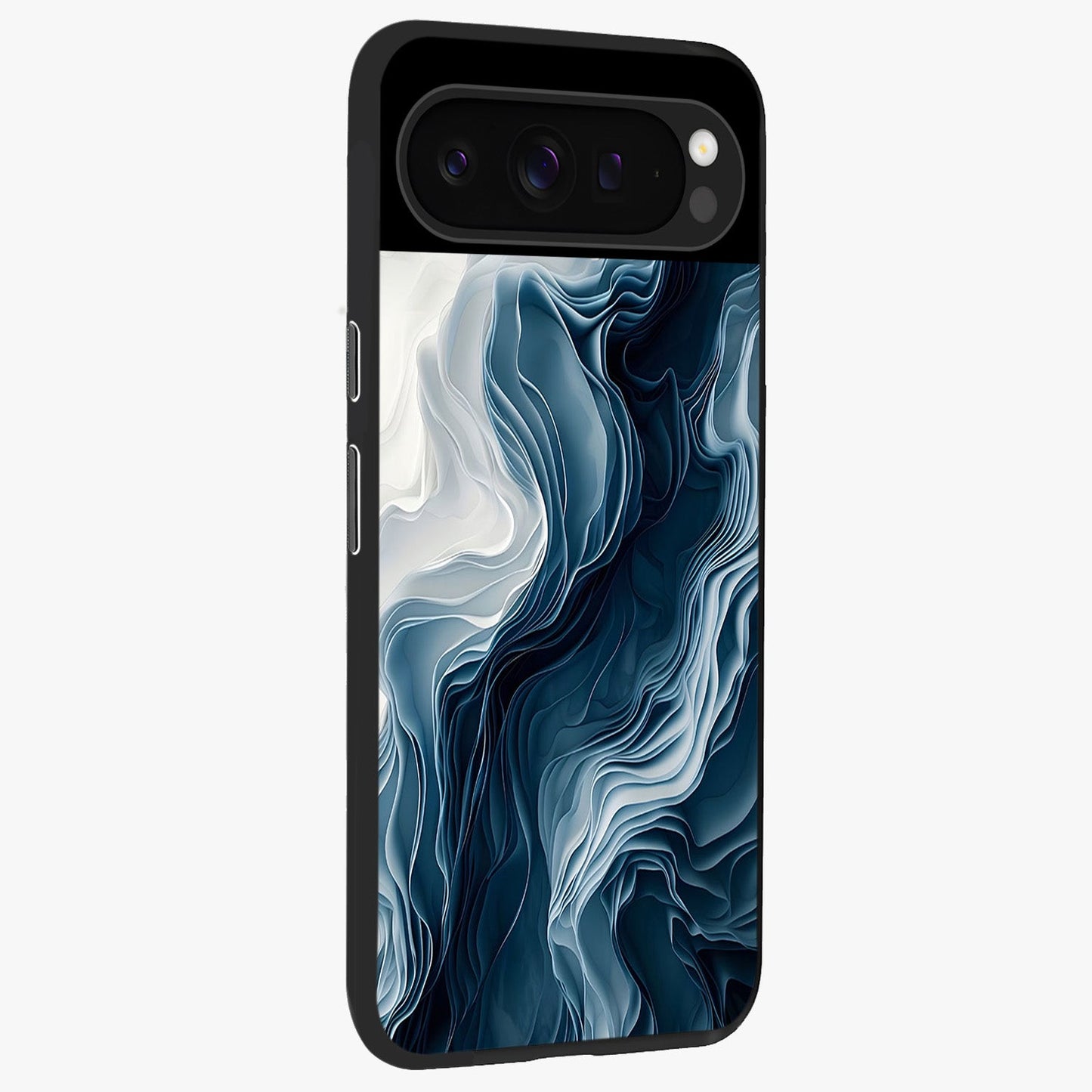 Ethereal Paper Marble Glass Case upright view showcasing smooth marble artwork with refined minimalist theme.