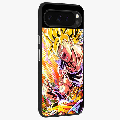 Firing Goku Glass Case upright view showcasing energetic anime artwork with bold warrior theme.