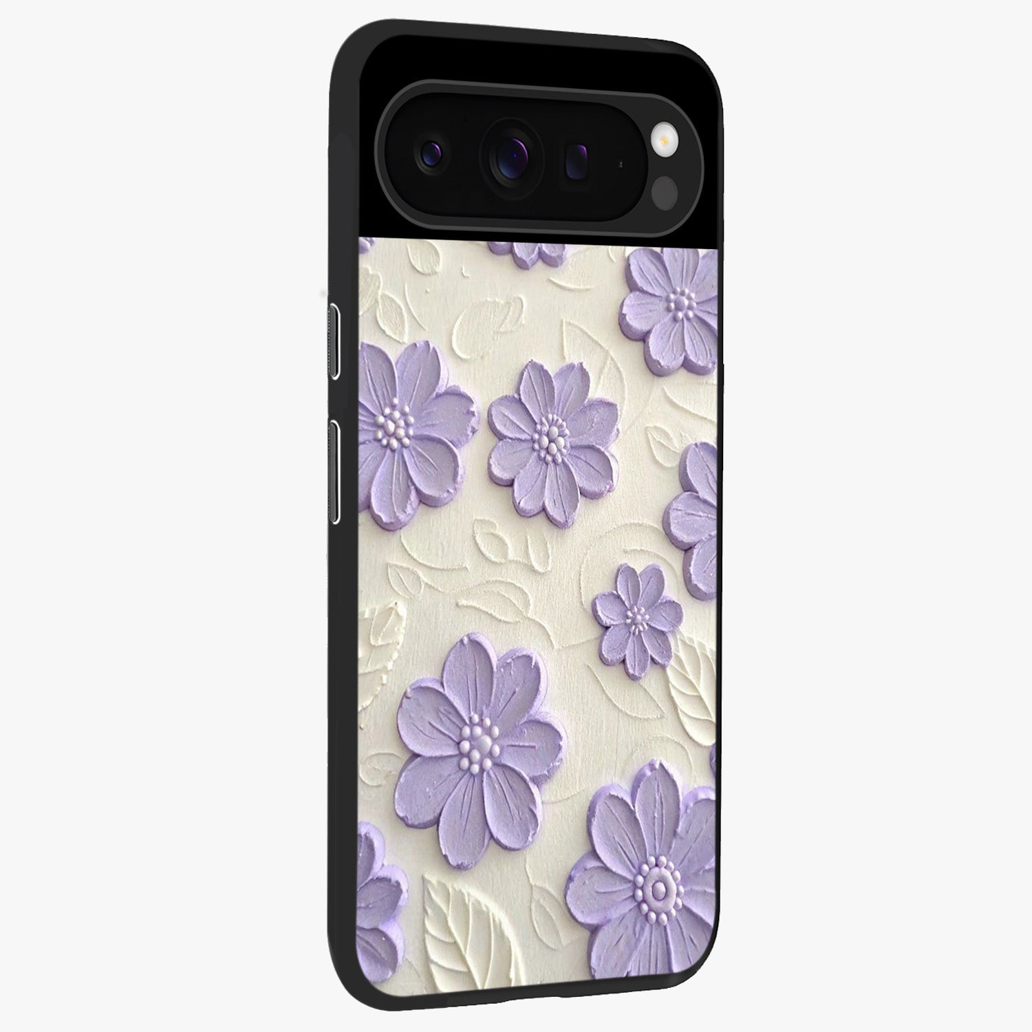Floral Wall Art With Purple Flowers Glass Case upright view showcasing elegant purple flower artwork with decorative floral theme.