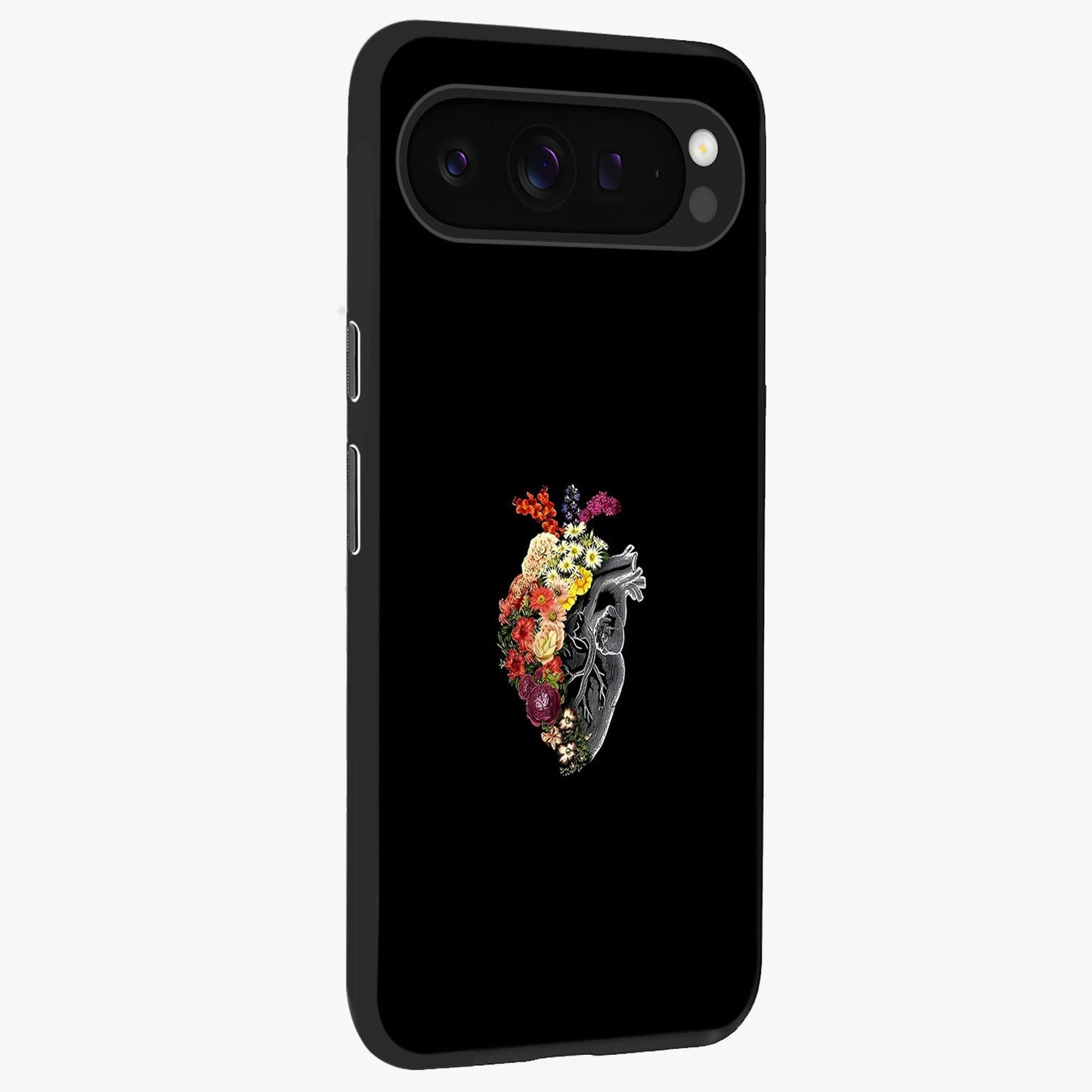 Heart With Flowers Glass Case upright view showcasing decorative heart and floral artwork with sweet romantic theme.