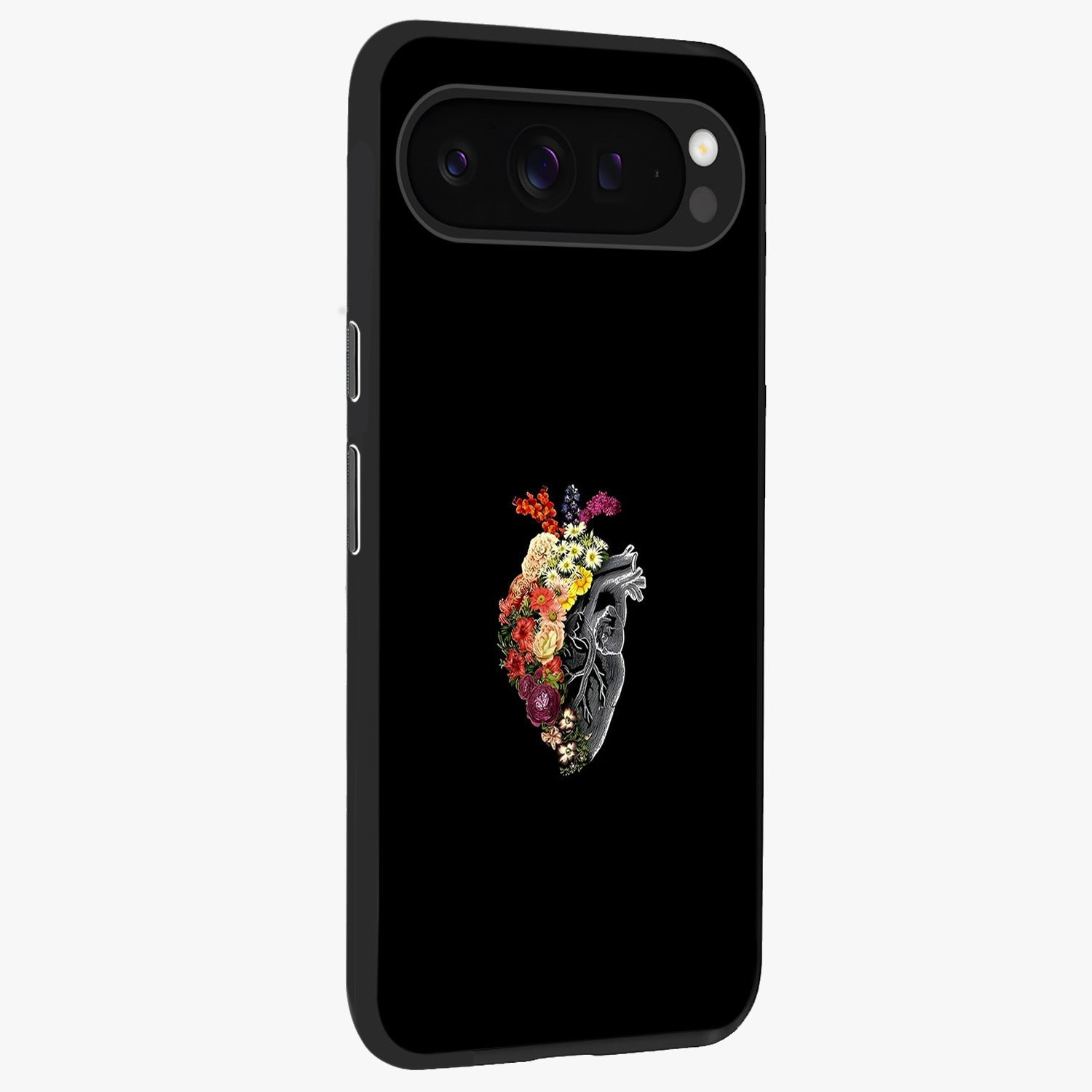 Heart With Flowers Glass Case upright view showcasing decorative heart and floral artwork with sweet romantic theme.