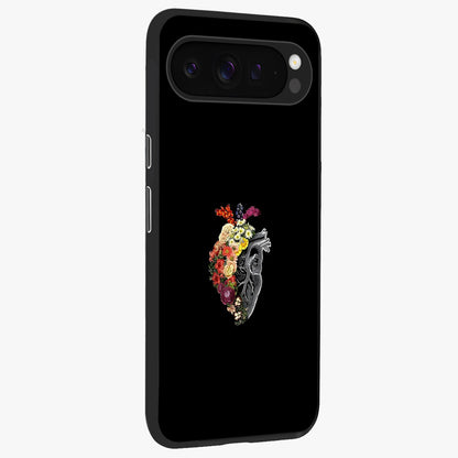Heart With Flowers Glass Case upright view showcasing decorative heart and floral artwork with sweet romantic theme.