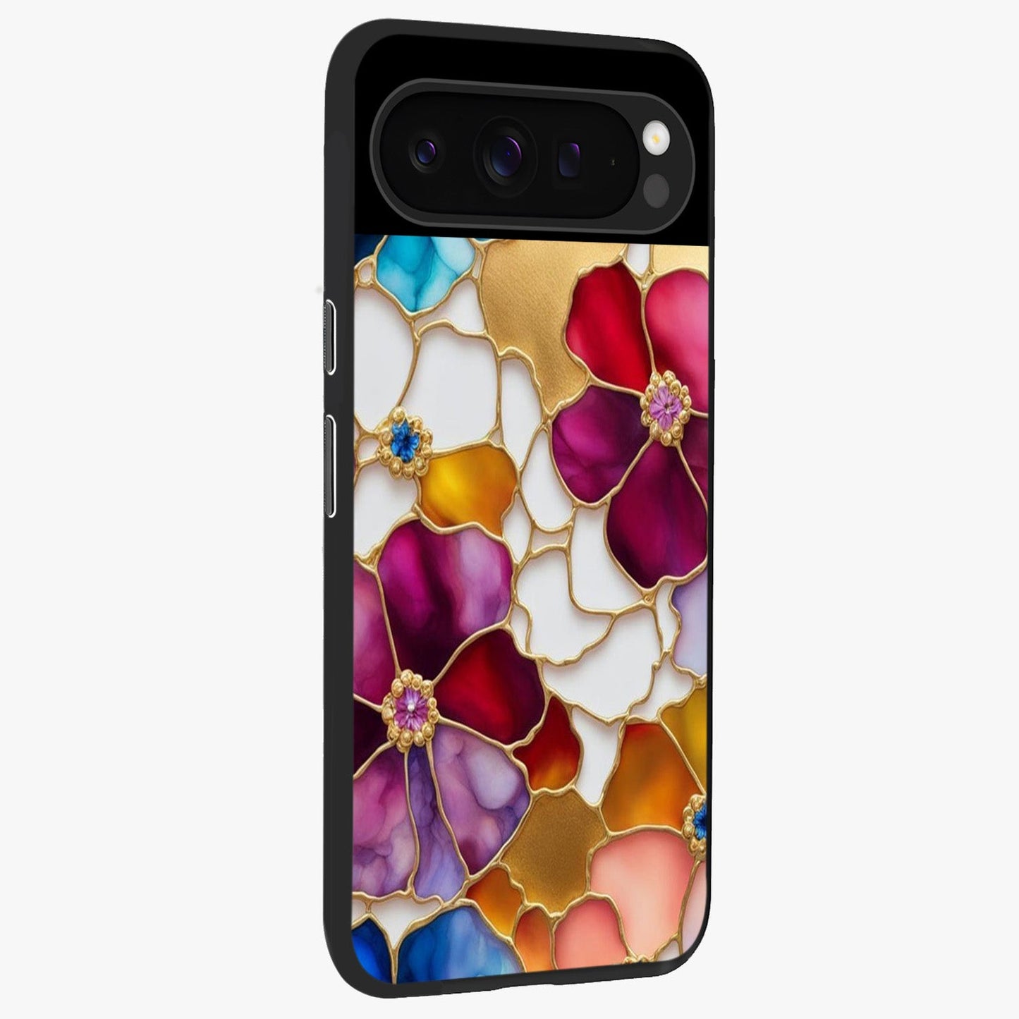 Marble Flower Pattern Glass Case upright view showcasing decorative marble flower artwork with refined style.