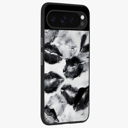 Midnight Kiss Marks Glass Case upright view showcasing stylish kiss mark artwork with trendy romantic theme.