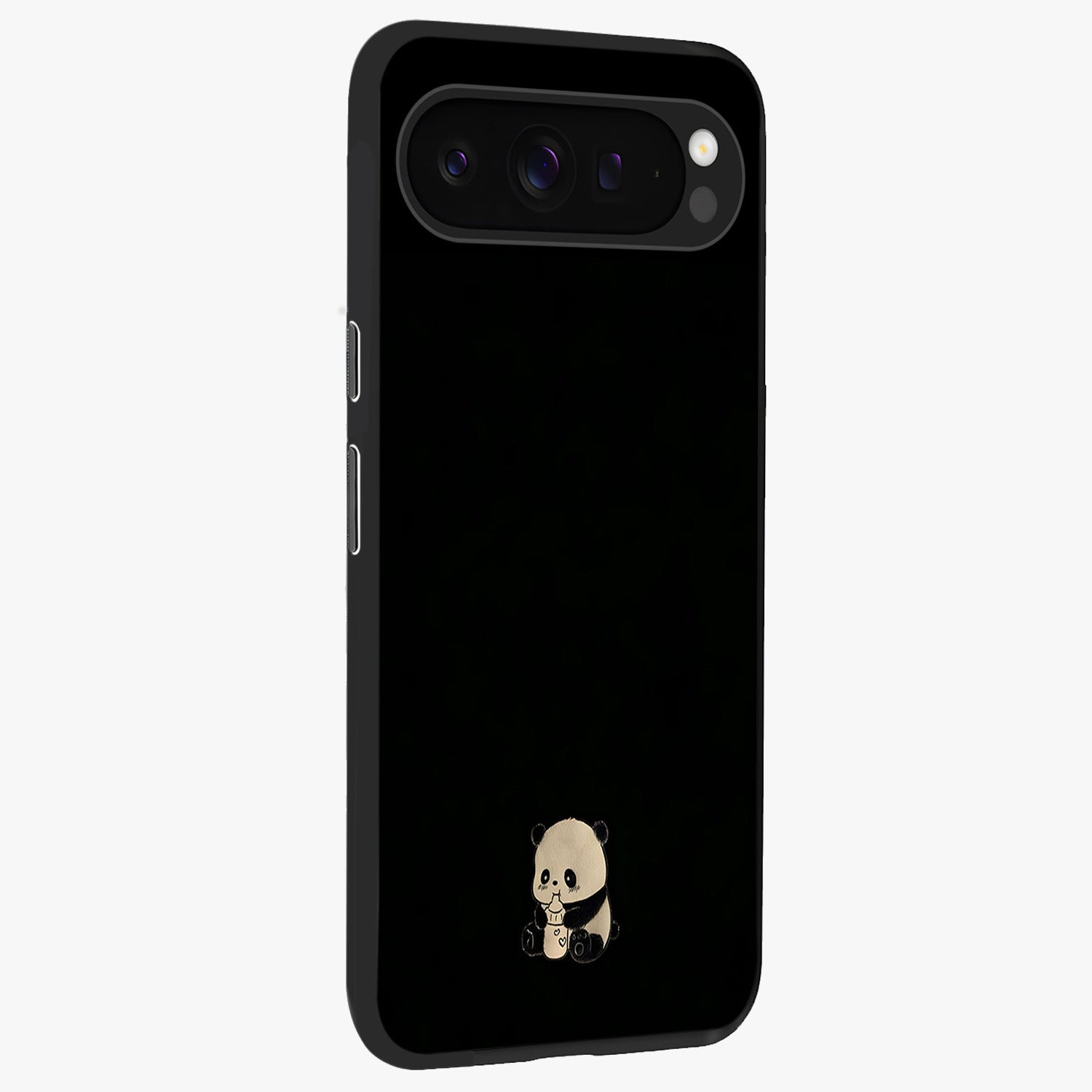 Midnight Panda Love Glass Case upright view showcasing charming panda artwork with playful romantic theme.
