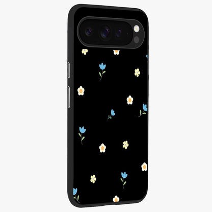 Minimal Petal Whispers Glass Case upright view showcasing elegant floral artwork with modern minimalist style.