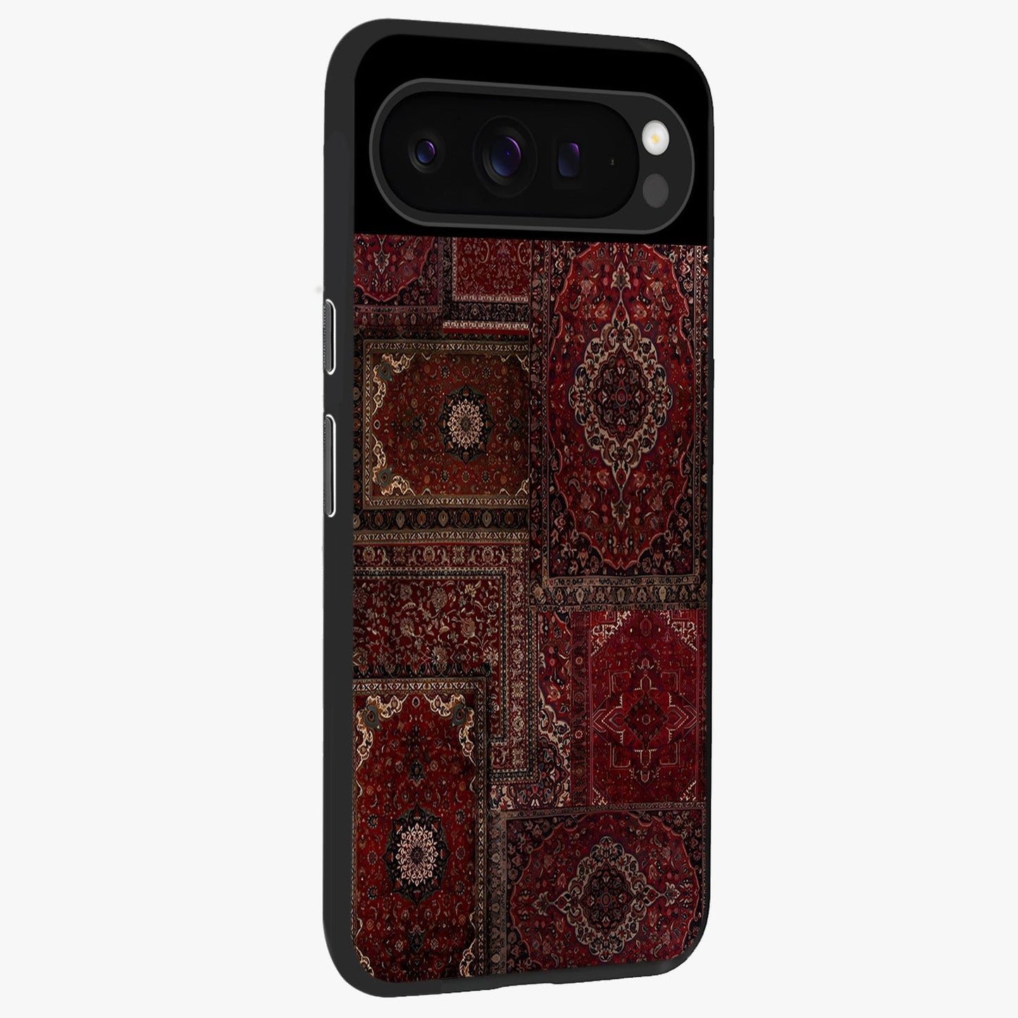Persian Velvet Tale Glass Case upright view showcasing elegant Persian artwork with classic heritage theme.