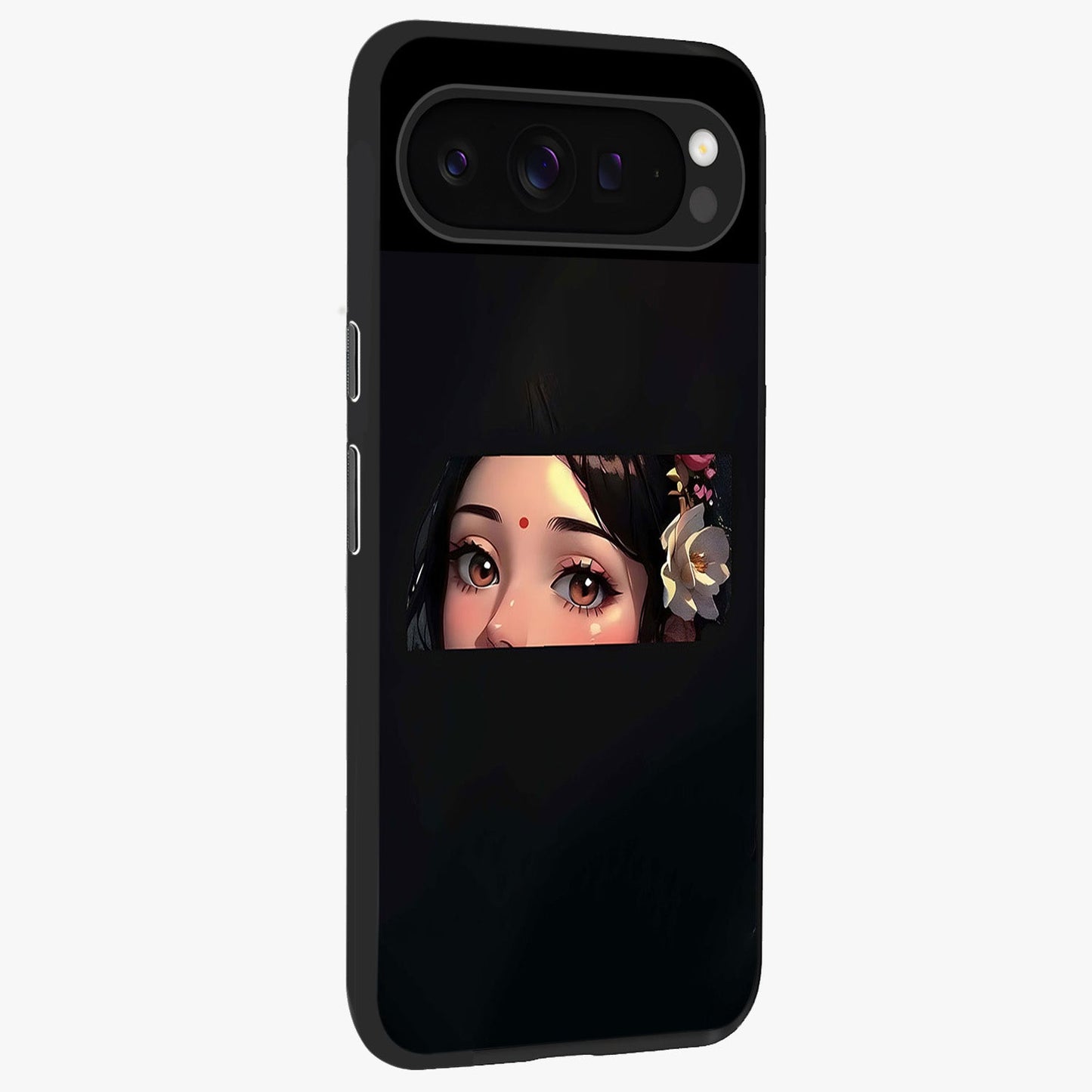 Radha Divine Embrace Glass Case upright view showcasing sacred Radha themed artwork with peaceful devotional style.