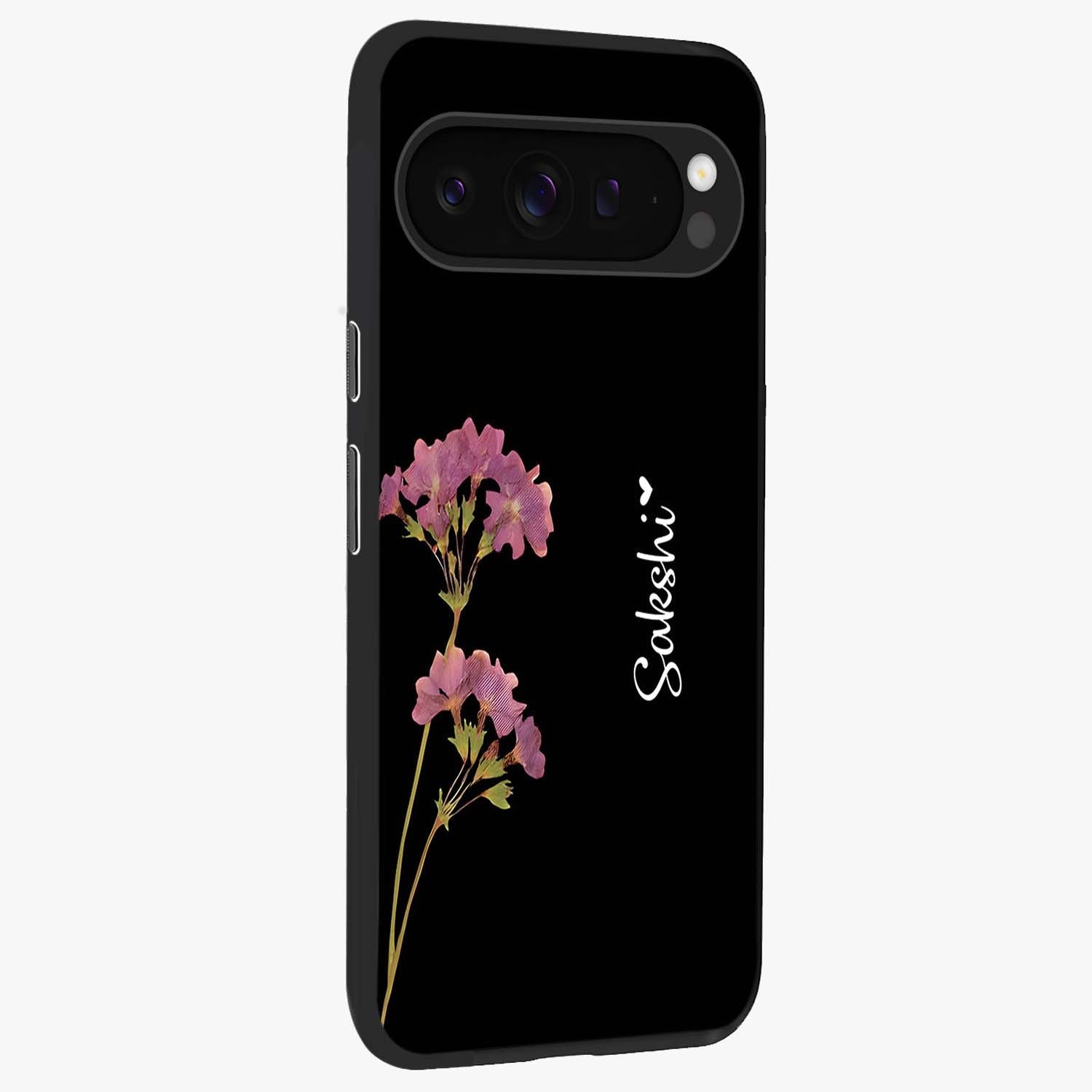 Riching Lavender Flower Custom Name Glass Case upright view showcasing elegant lavender floral artwork with personalized aesthetic.