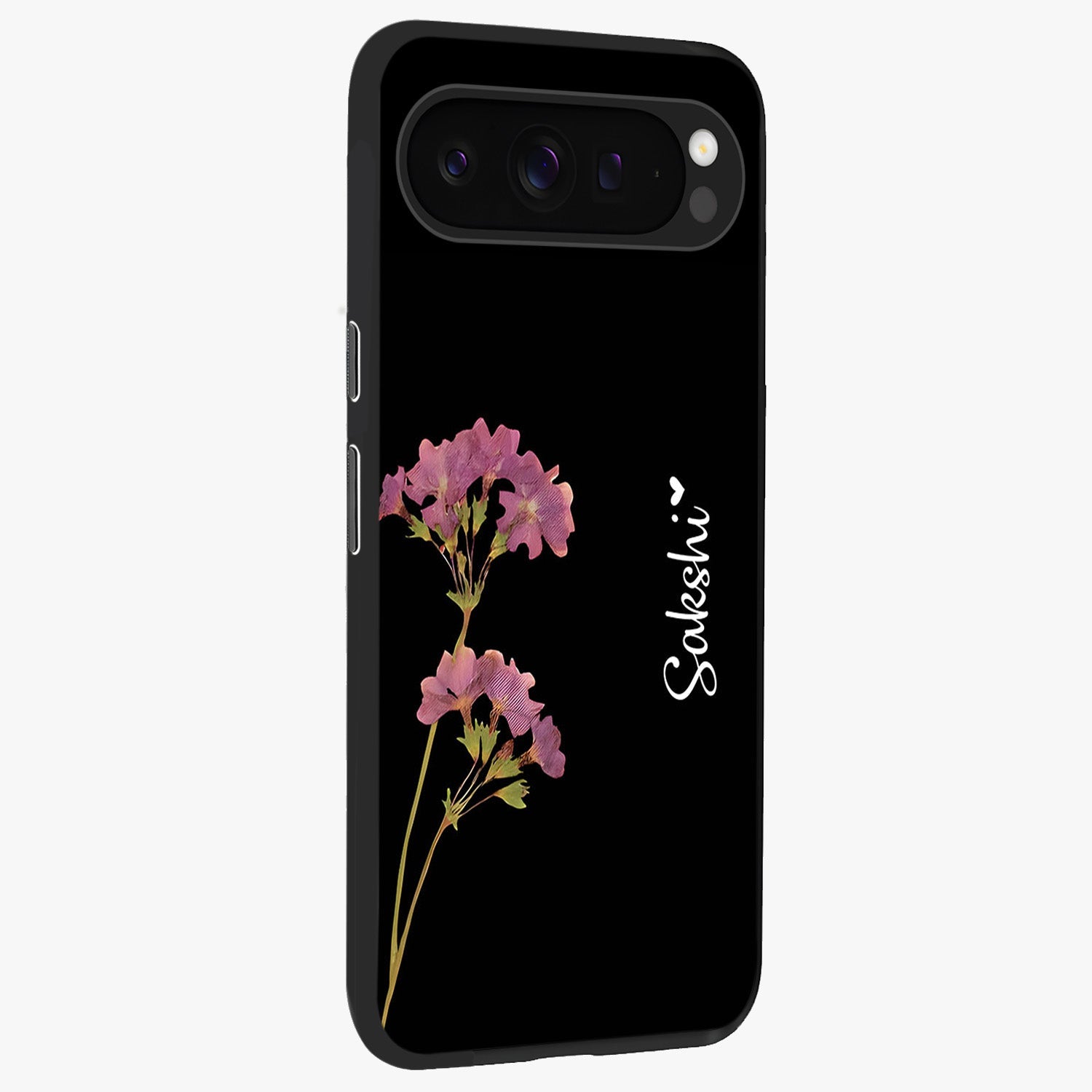 Riching Lavender Flower Custom Name Glass Case upright view showcasing elegant lavender floral artwork with personalized aesthetic.