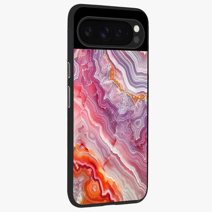 Rose Quartz Marble Glass Case upright view showcasing decorative marble artwork with luxurious pastel theme.