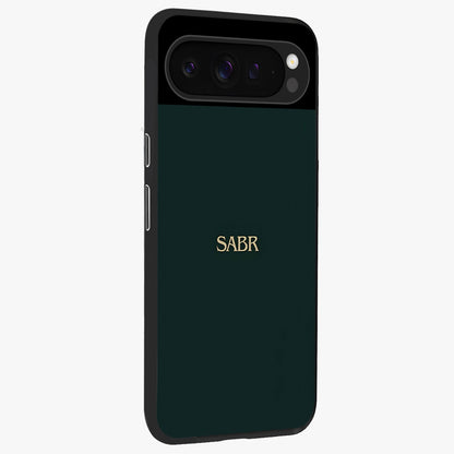 Sabr Minimal Patience Glass Case upright view showcasing calm minimalist artwork with motivational patience theme.