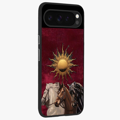 Solar Riders Glass Case upright view showcasing energetic rider artwork with bold adventure theme.
