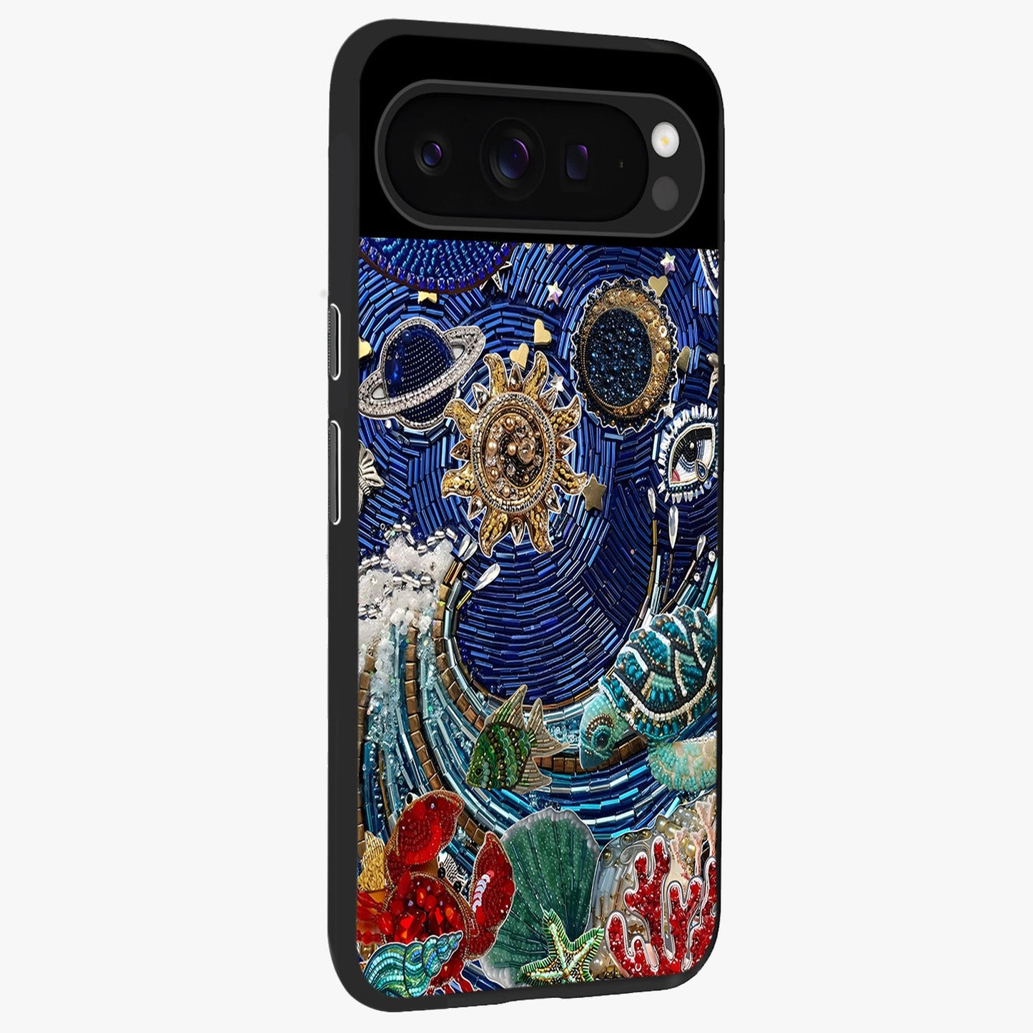 Universe Underwater Spark Glass Case upright view showcasing magical underwater galaxy artwork with vibrant cosmic theme.