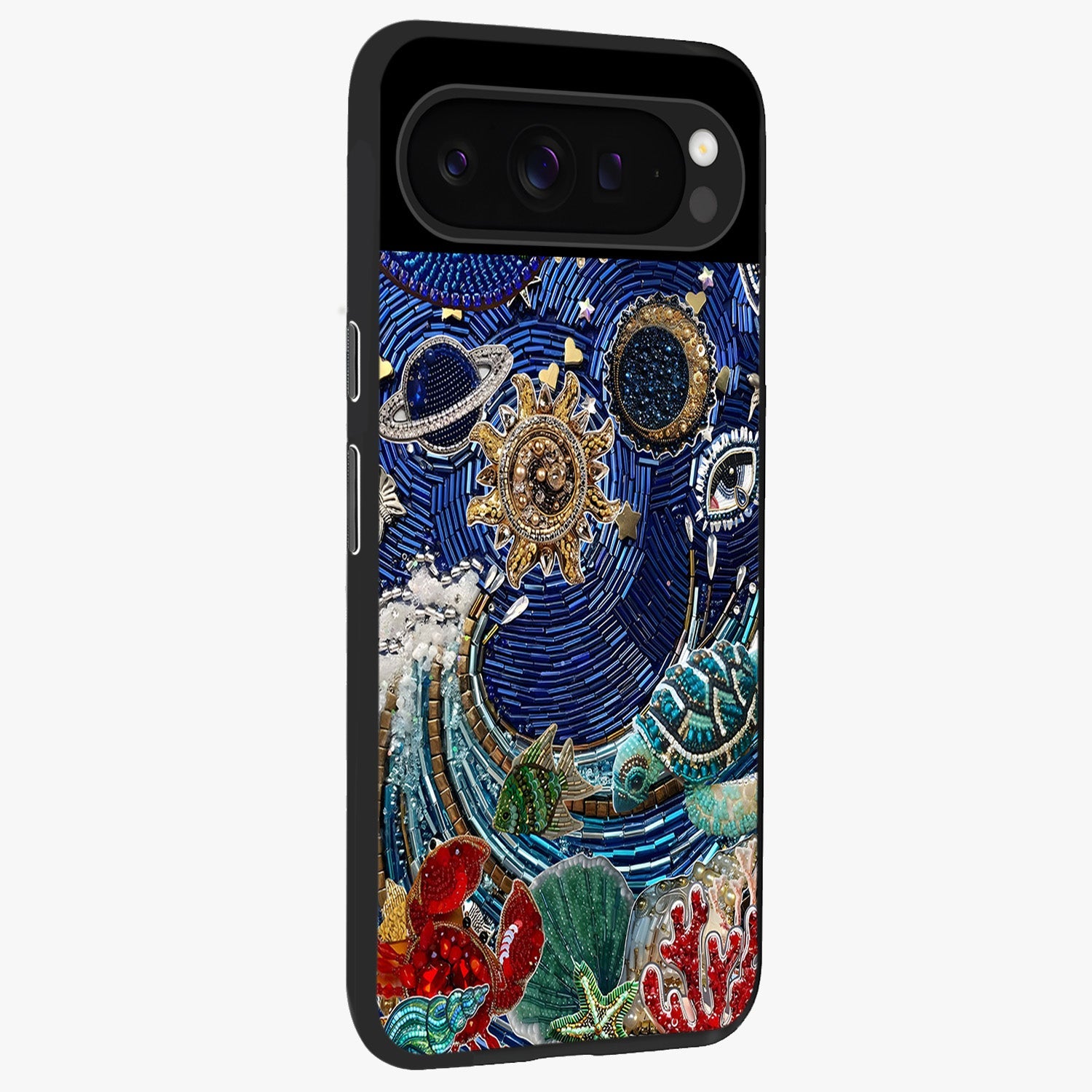 Universe Underwater Spark Glass Case upright view showcasing magical underwater galaxy artwork with vibrant cosmic theme.