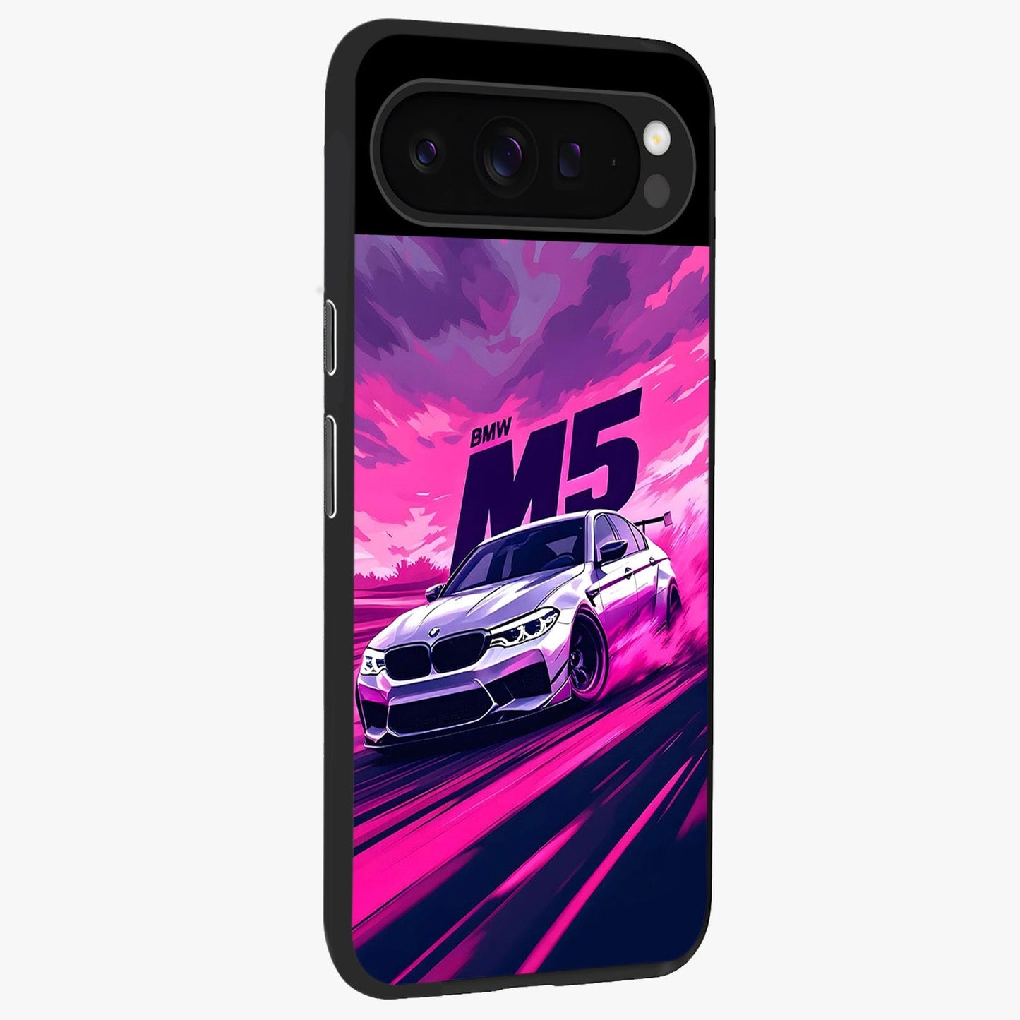 Velocity Drift Pulse Glass Case upright view showcasing powerful racing artwork with energetic motorsport theme.