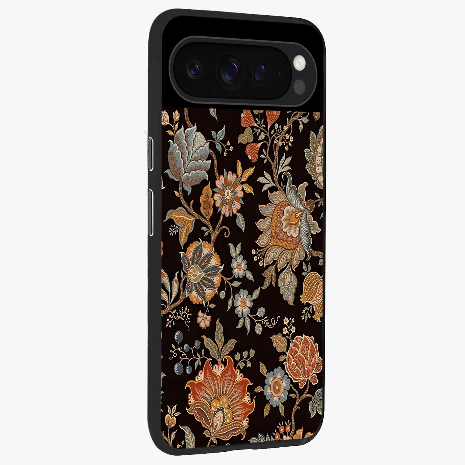 Vintage Floral Dream Glass Case upright view showcasing delicate floral artwork with timeless vintage theme.
