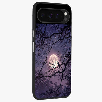 Whispering Moon Silence Glass Case upright view showcasing peaceful moon artwork with tranquil celestial theme.
