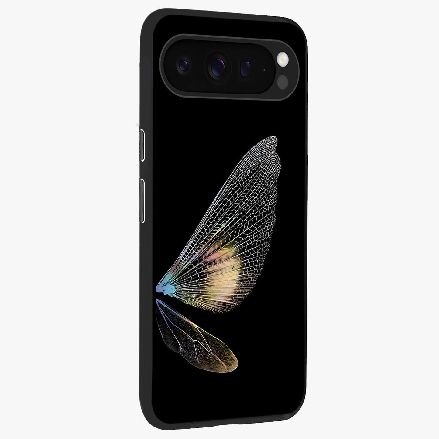 Whispers Of Wings Glass Case upright view showcasing elegant wing artwork with light airy theme.