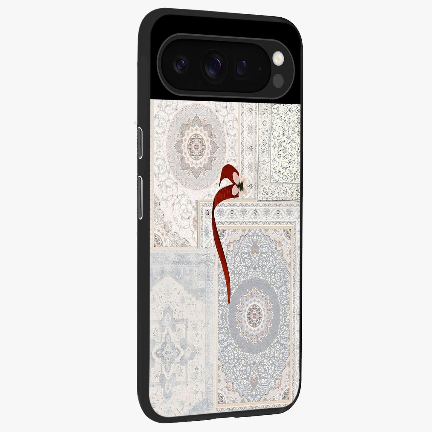 White Aesthetic Bow Glass Case upright view showcasing delicate ribbon bow artwork with cute minimalist theme.