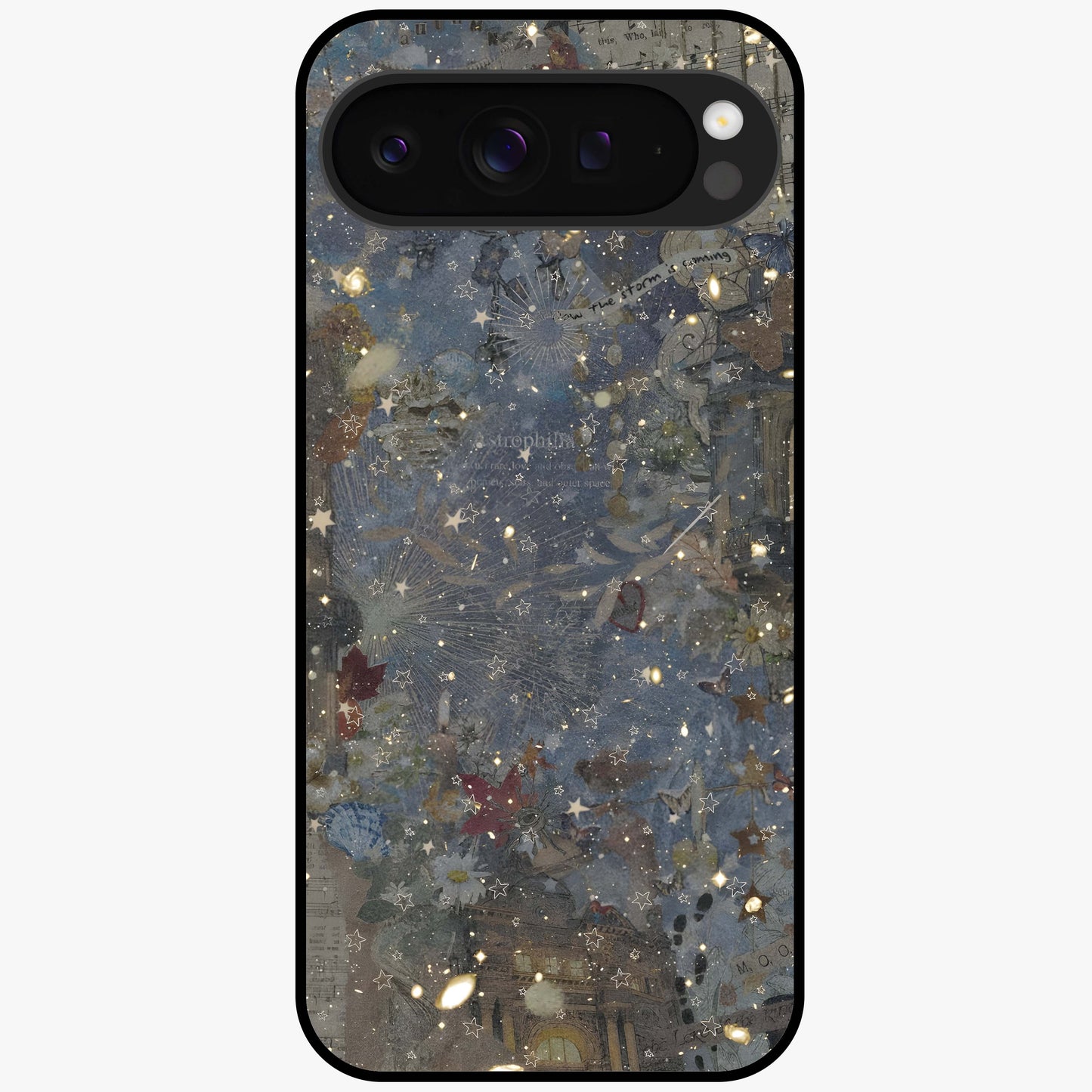 Aesthetic Astrolophia Glass Case showing flat back view with dreamy aesthetic design and glossy glass finish.