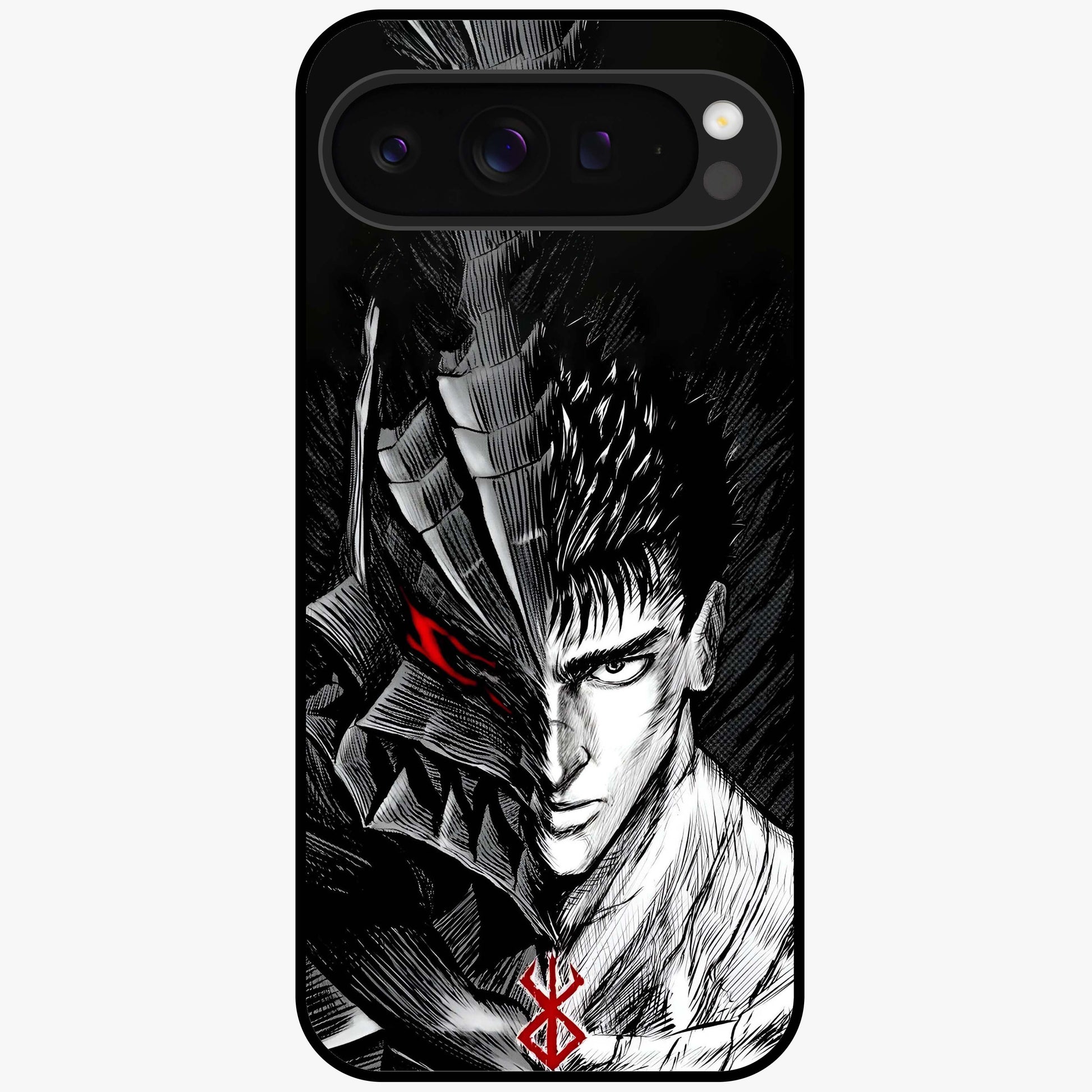 Berserker Blood Oath Glass Case showing flat back view with fierce warrior inspired artwork and glossy glass finish.