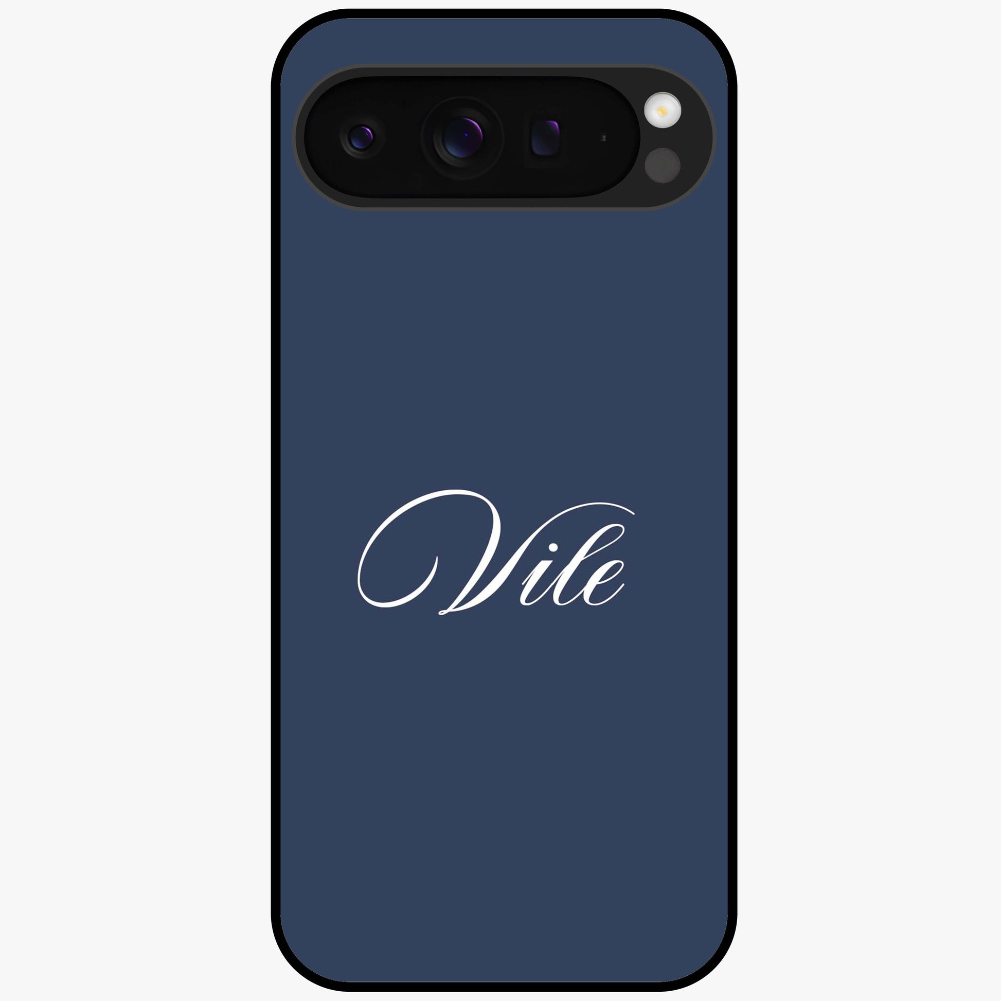 Blue Background Personalized Custom Name Glass Case showing flat back view with minimal blue background and custom name design.