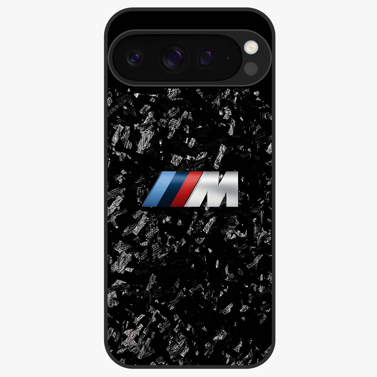 Carbon Speed Mark Glass Case showing flat back view with sporty carbon pattern artwork and glossy glass finish.