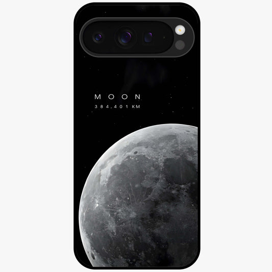 Cosmic Moon Glow Glass Case showing flat back view with glowing moon artwork and glossy glass finish.