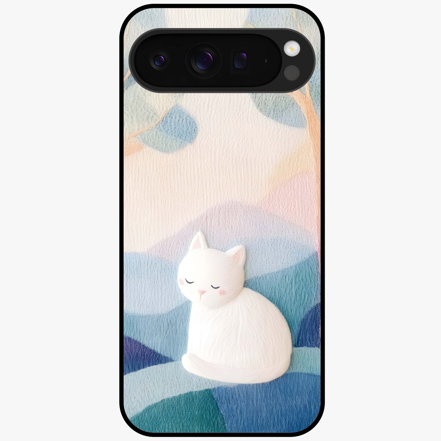 Cotton Dream Cat Glass Case showing flat back view with soft dreamy cat artwork and glossy glass finish.