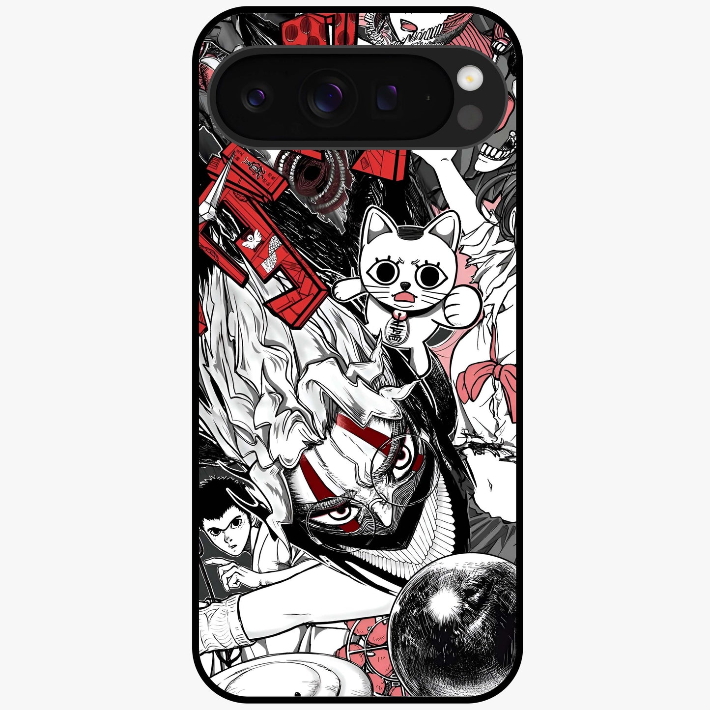 Crimson Chaos Panel Glass Case showing flat back view with bold crimson abstract artwork and glossy glass finish.