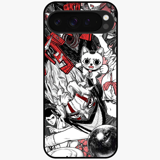 Crimson Chaos Panel Glass Case showing flat back view with bold crimson abstract artwork and glossy glass finish.