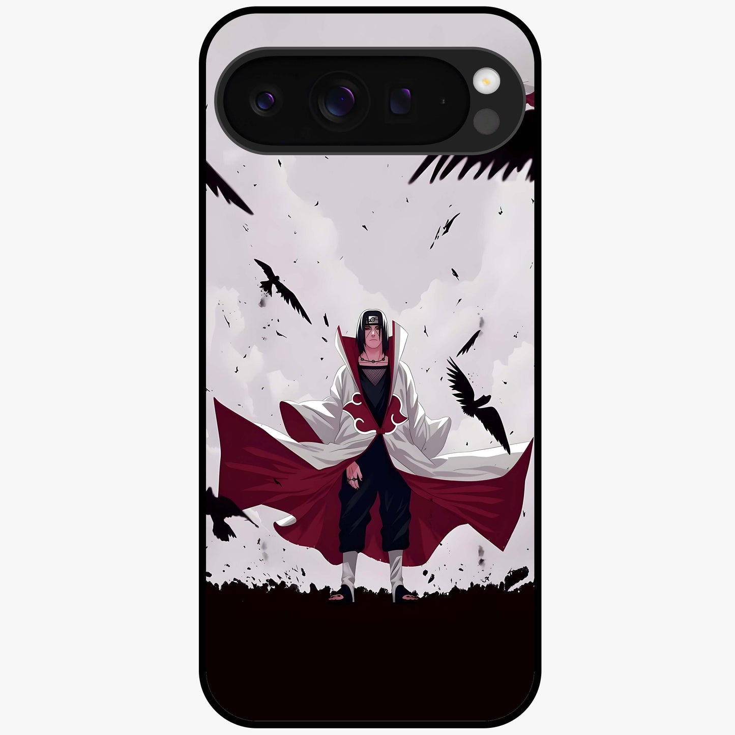Crimson Crow Ascension Glass Case showing flat back view with mystical crow artwork and glossy glass finish.