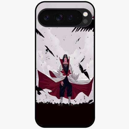 Crimson Crow Ascension Glass Case showing flat back view with mystical crow artwork and glossy glass finish.