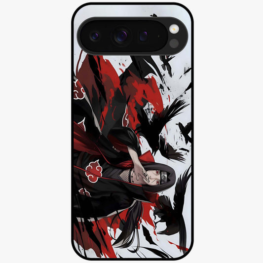 Crimson Crow Illusion Glass Case showing flat back view with artistic crow illusion artwork and glossy glass finish.
