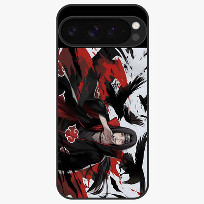 Crimson Crow Illusion Glass Case showing flat back view with artistic crow illusion artwork and glossy glass finish.