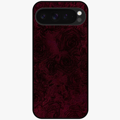 Crimson Fade Flow Glass Case showing flat back view with flowing crimson gradient artwork and glossy glass finish.