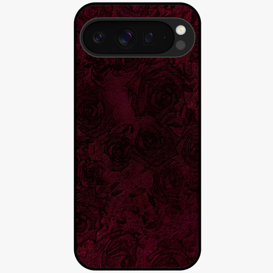 Crimson Fade Flow Glass Case showing flat back view with flowing crimson gradient artwork and glossy glass finish.