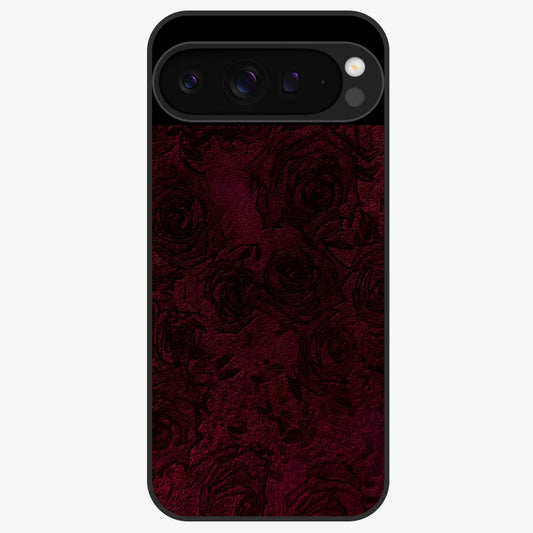 Crimson Fade Flow Glass Case showing flat back view with flowing crimson gradient artwork and glossy glass finish.