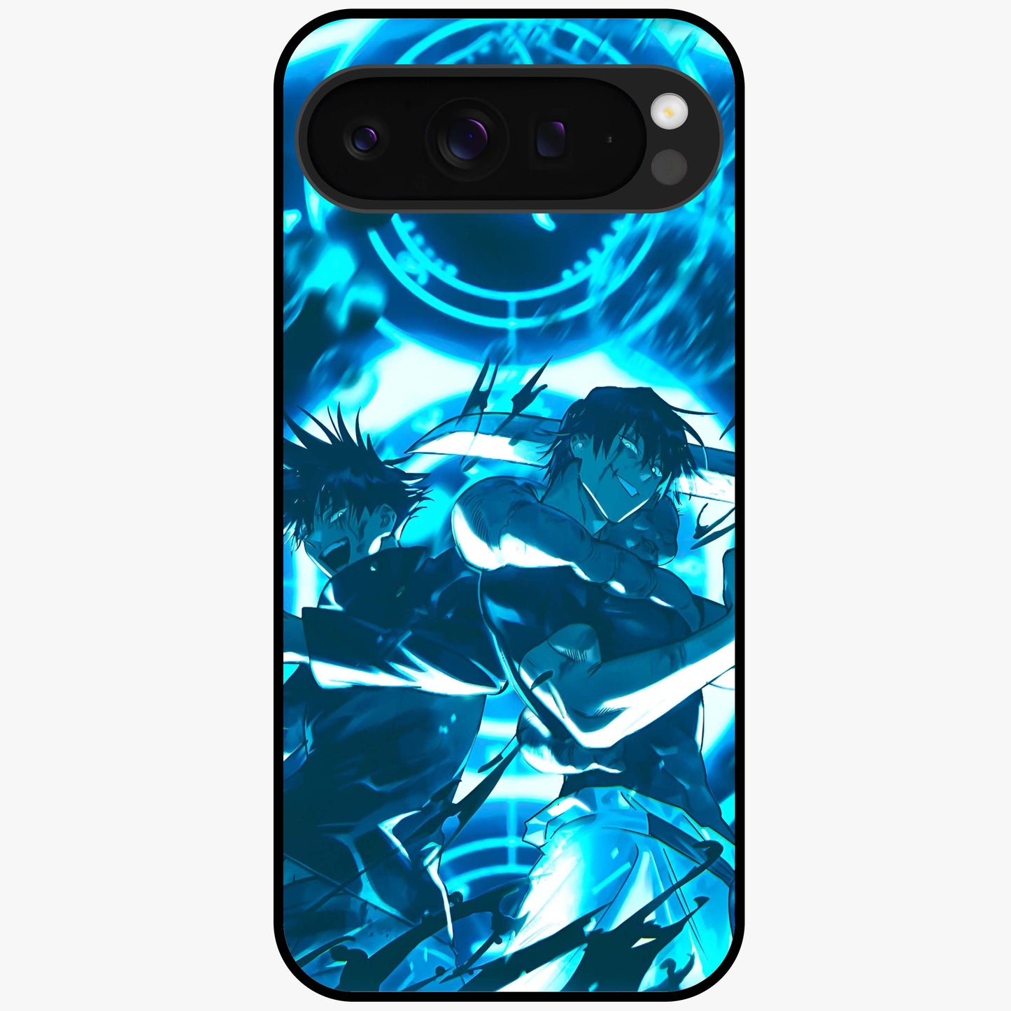 Cursed Energy Clash Glass Case showing flat back view with intense cursed energy artwork and glossy glass finish.