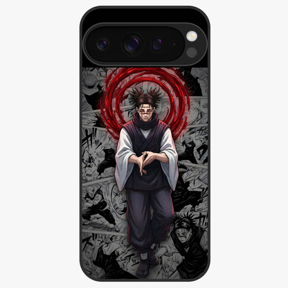 Cursed Ritual Ascension Glass Case showing flat back view with dark ritual themed artwork and glossy glass finish.