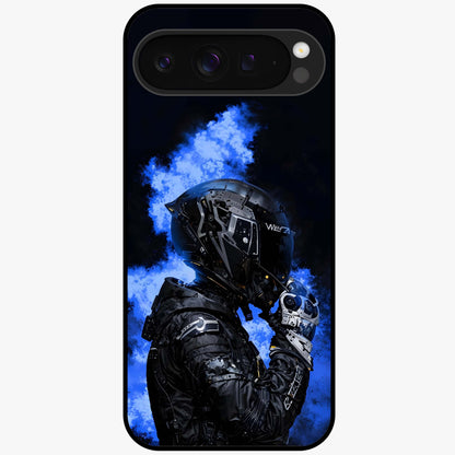 Cyber Sentinel Protocol Glass Case showing flat back view with futuristic cyber themed artwork and glossy glass finish.