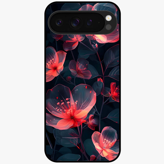 Dark Shade of Flower Glass Case showing flat back view with elegant dark floral artwork and glossy glass finish.