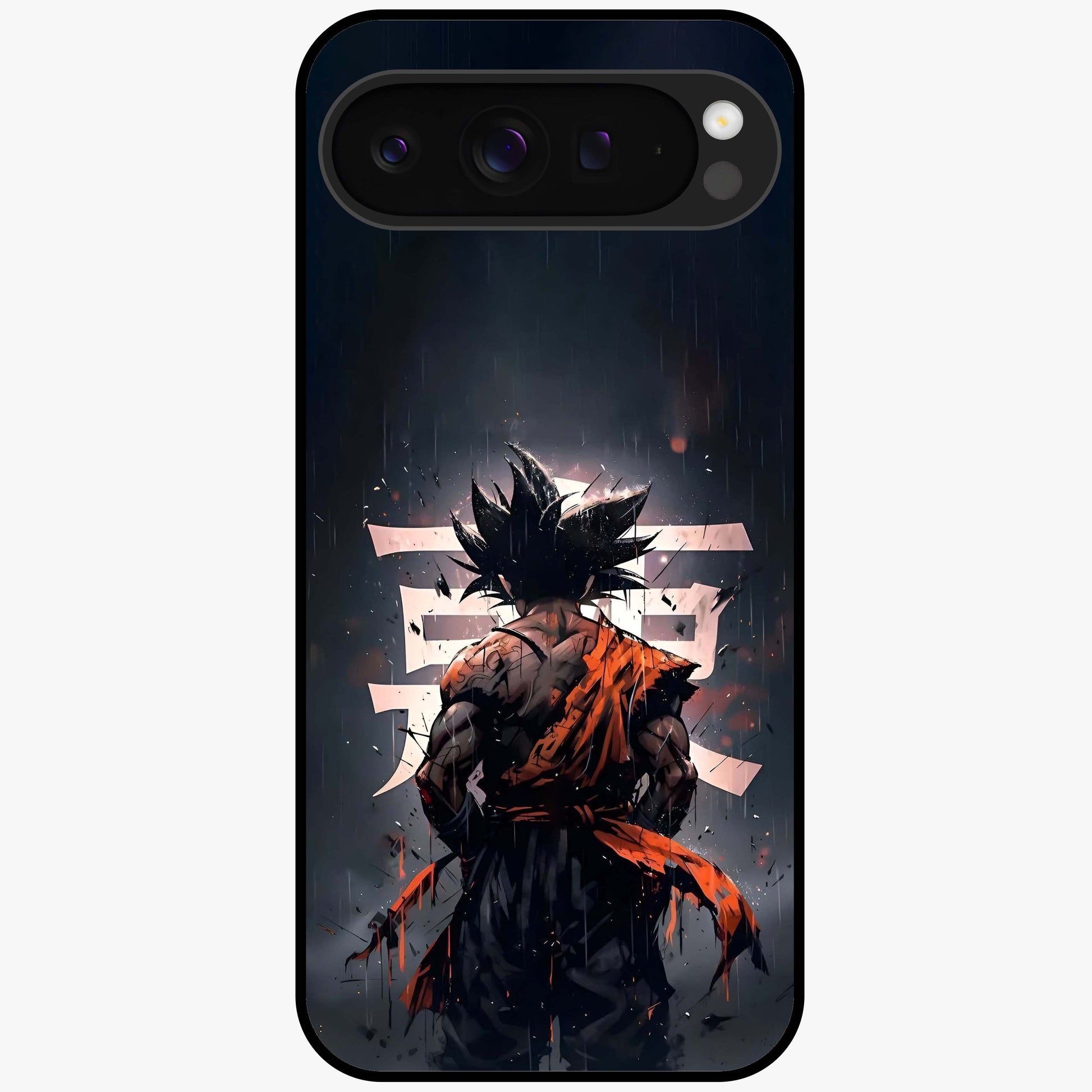Dark Warrior In Rain Glass Case showing flat back view with warrior artwork in rainy atmosphere and glossy glass finish.