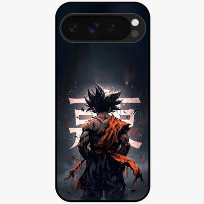 Dark Warrior In Rain Glass Case showing flat back view with warrior artwork in rainy atmosphere and glossy glass finish.